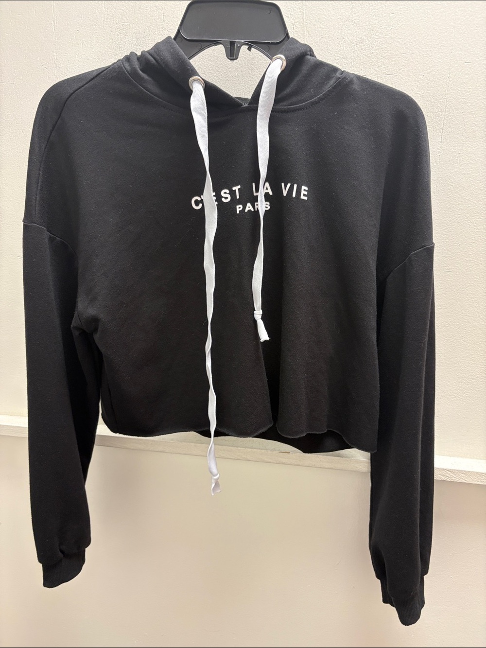C'EST LA VIE Paris Black Cropped Hoodie